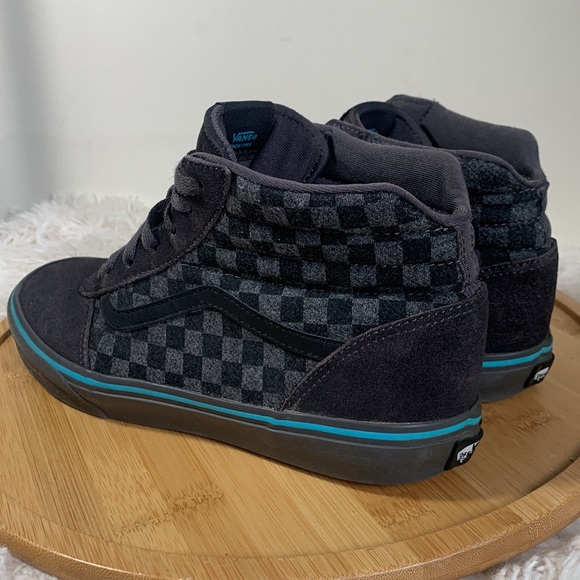 Vans Ward Hi Flannel Boys' Skate Shoes Size 7 Grey W/ Turquoise Pinstripe - Picture 2 of 6